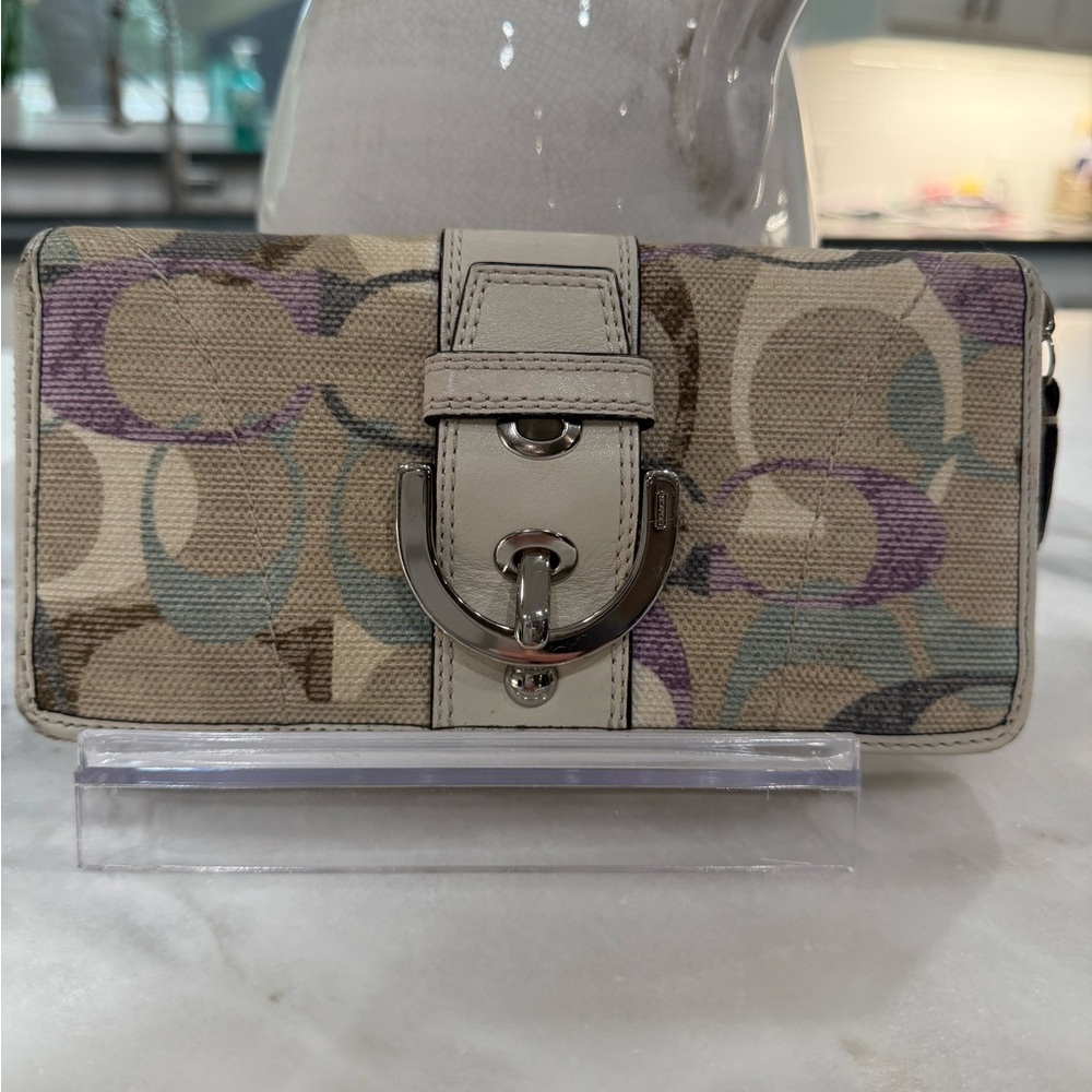 Coach Cream and Purple Signature Wallet